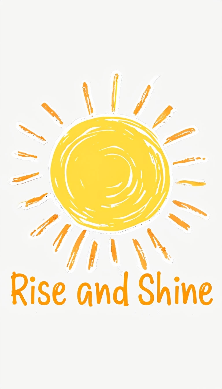 Cheerful Yellow Sun with Rise and Shine Phrase Art