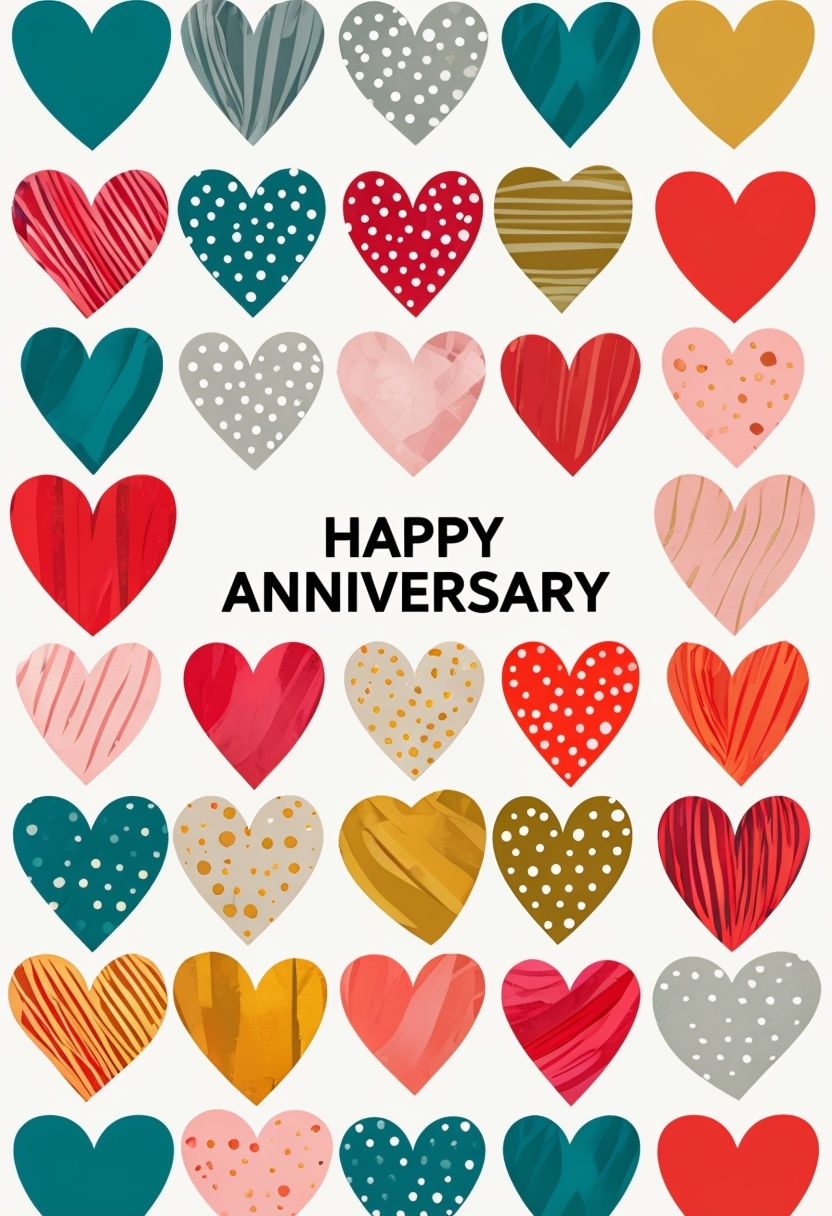 Cheerful Colorful Hearts Happy Anniversary Card