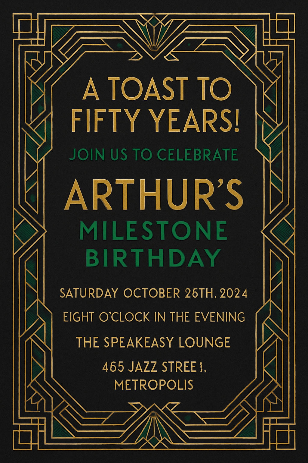 Elegant Art Deco Milestone Birthday Invitation Poster Card