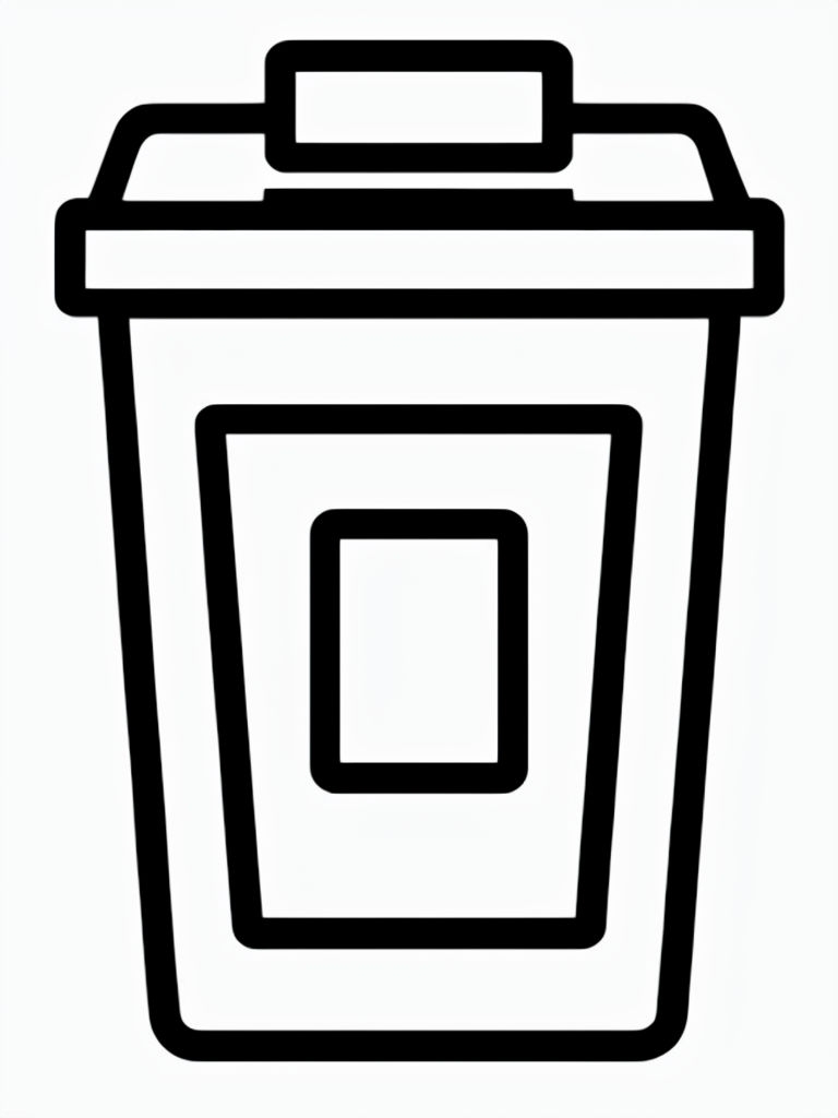 Minimalist Black Line Icon of Trash Bin Coloring Page