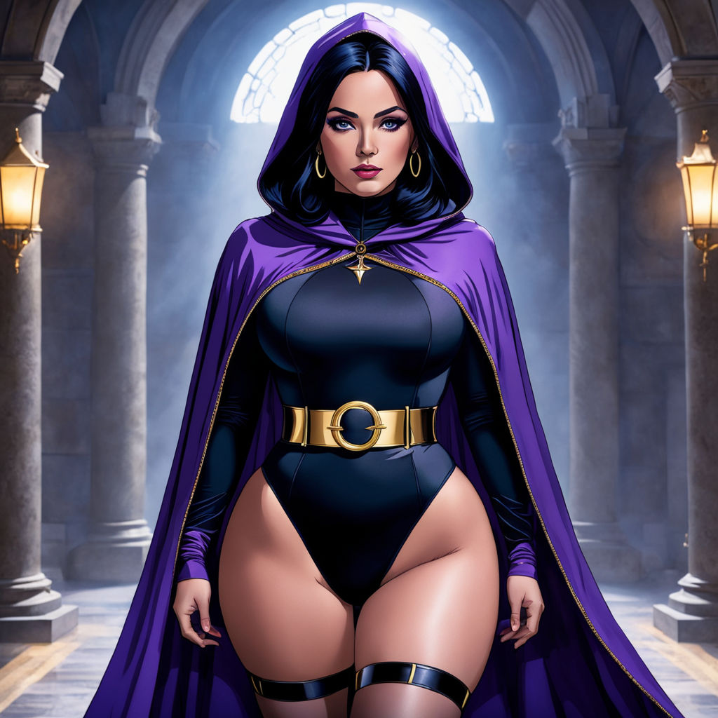 Raven from DC comics witch thick thighs and big boobs