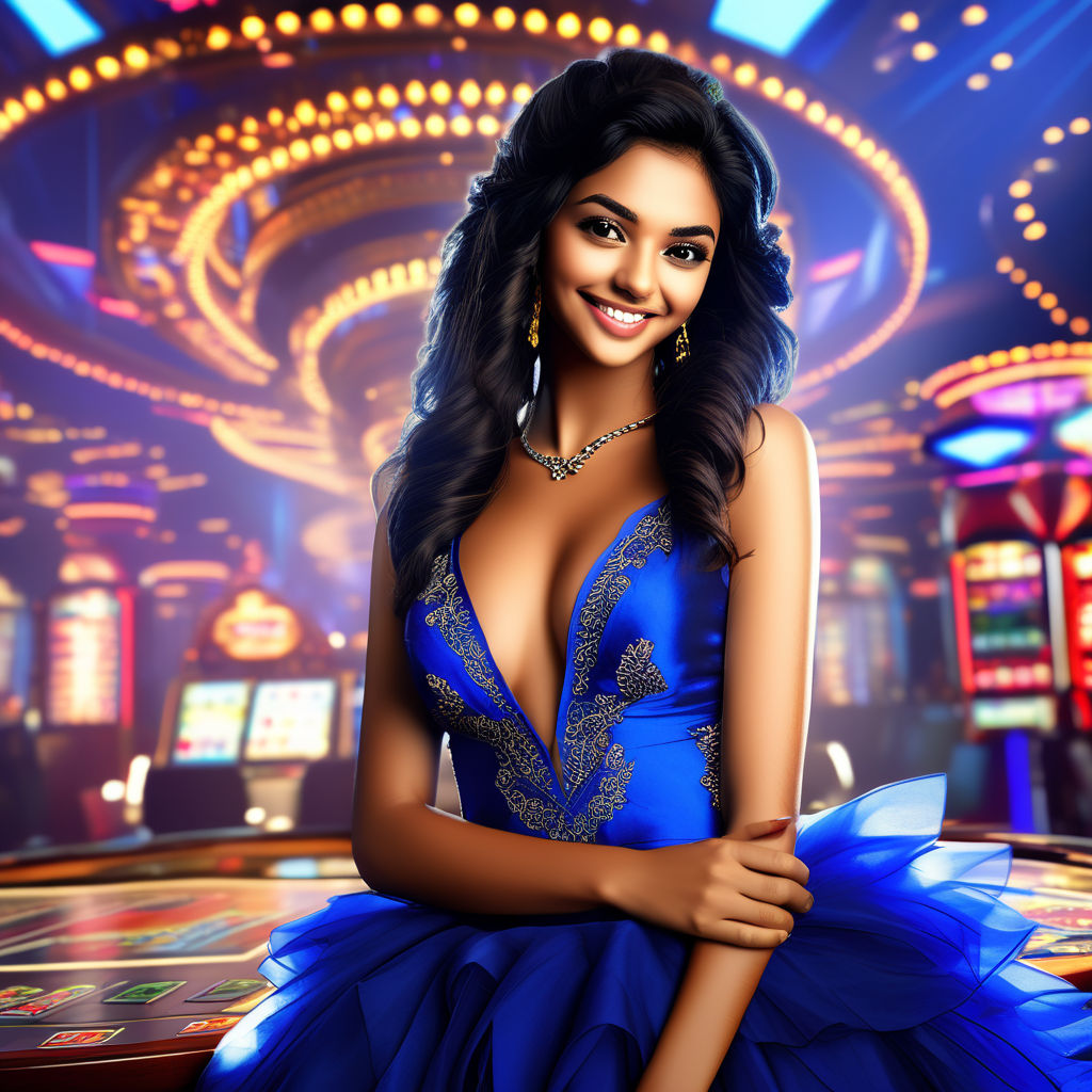 Prompt: sexy beautiful indian casino girl in royal blue dress. smiling, ultra hd, realistic, vivid colors, highly detailed, UHD drawing, pen and ink, perfect composition, beautiful detailed intricate insanely detailed octane render trending on artstation, 8k artistic photography, photorealistic concept art, soft natural volumetric cinematic perfect light