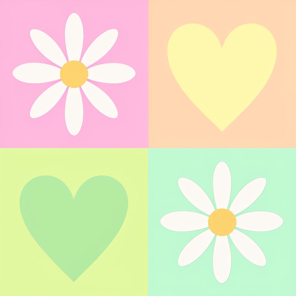 Cheerful Pastel Hearts and Daisies Pattern Design Seamless Pattern
