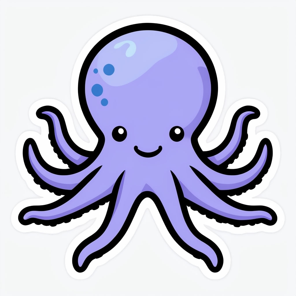 Cute Cartoon Lavender Octopus Illustration Sticker