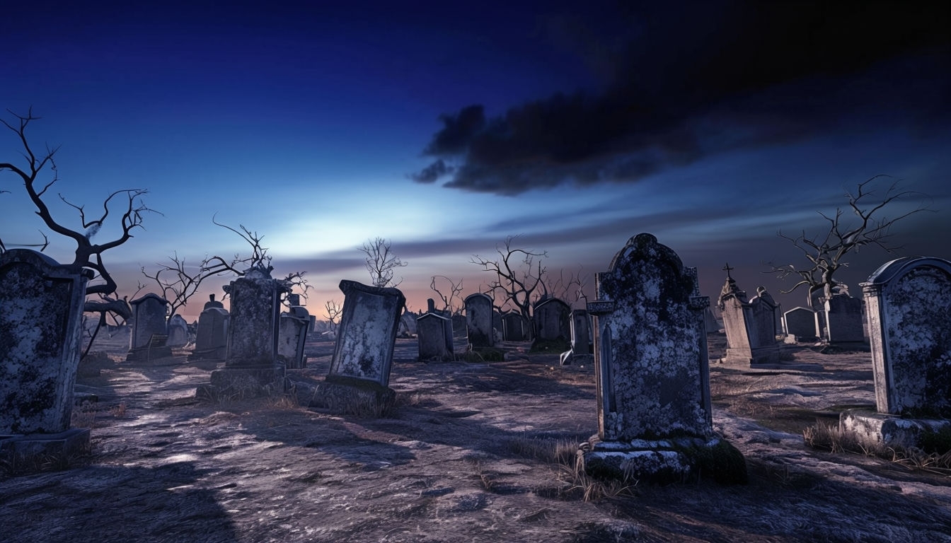 Twilight Graveyard with Aged Gravestones Virtual Background