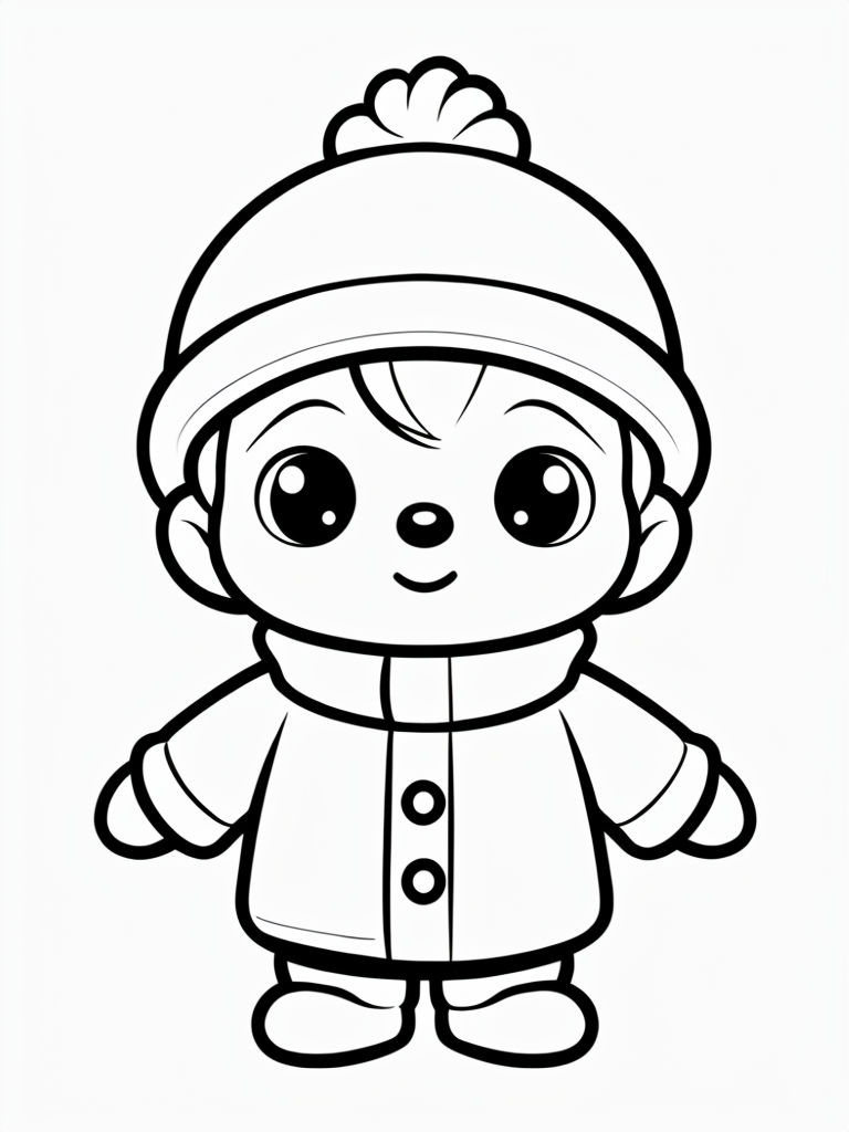 Cute Cartoon Character in Winter Outfit Line Art Coloring Page