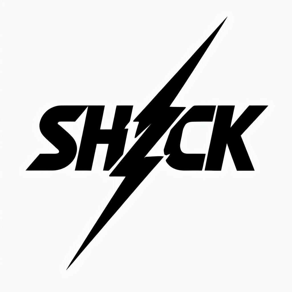 Bold Minimalist SHACK Logo with Energetic Lightning Bolt Design Logo