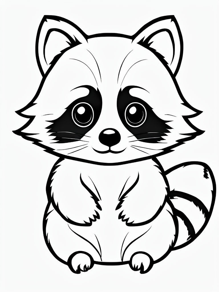 Cute Line Art Raccoon Coloring Book Page Design