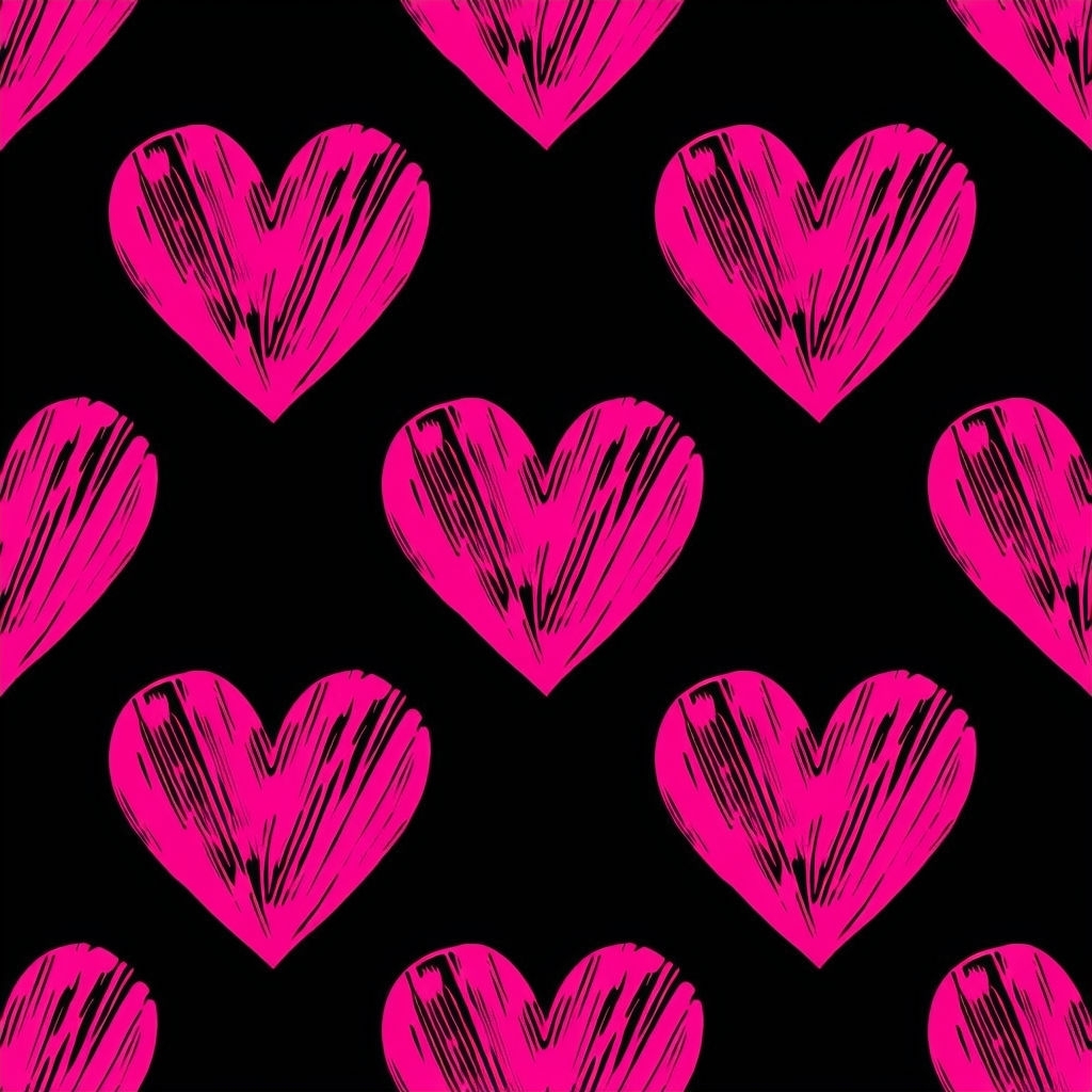 Vibrant Neon Pink Hearts Symmetrical Seamless Pattern Design