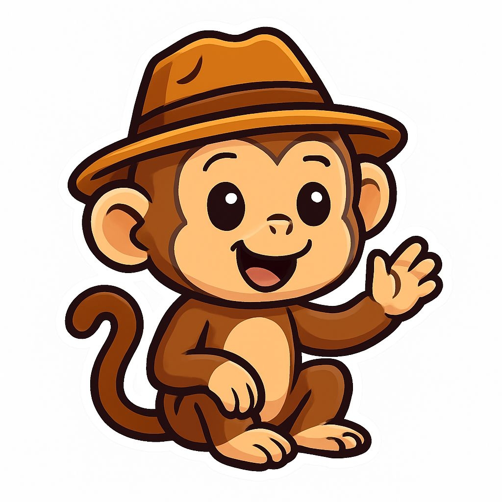 Friendly Cartoon Monkey Waving Character Illustration Sticker