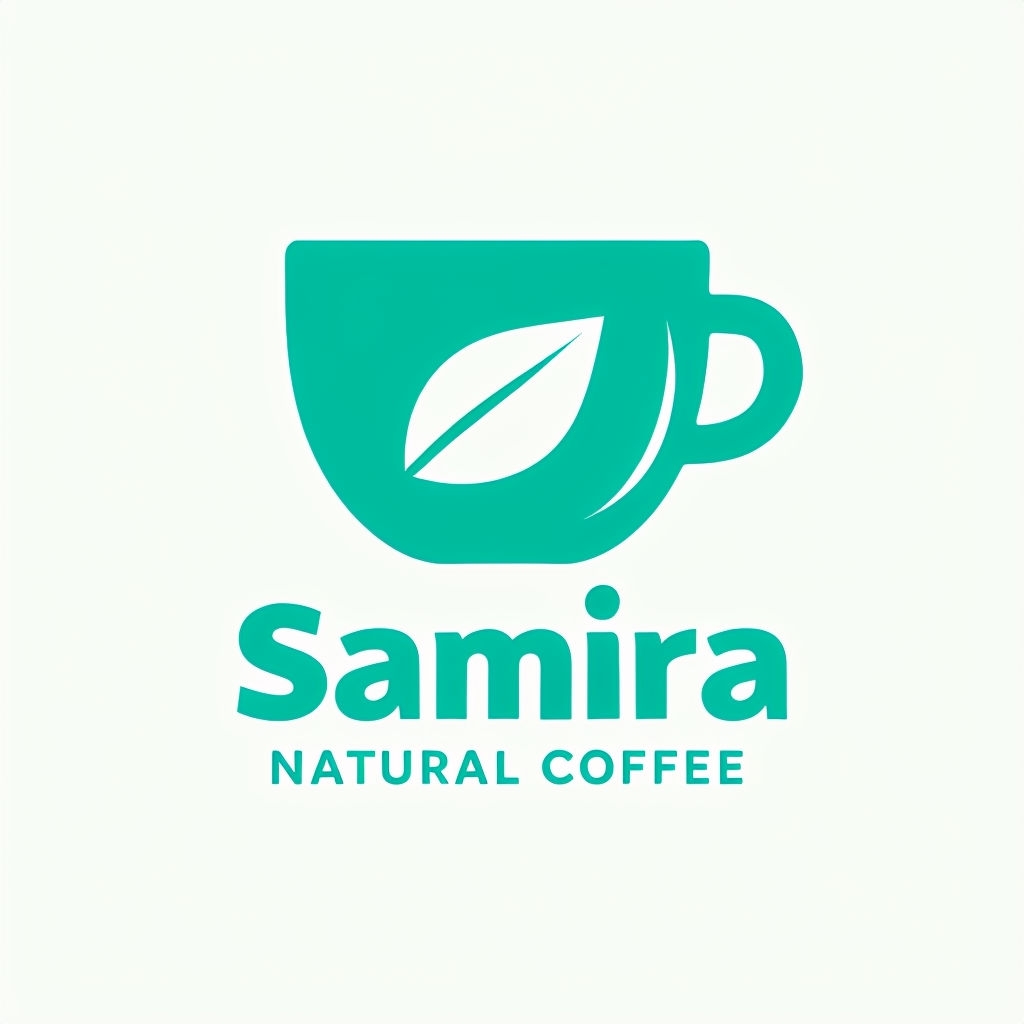 Minimalist Teal Green Coffee Cup Logo Design for Samira Natural Coffee Logo