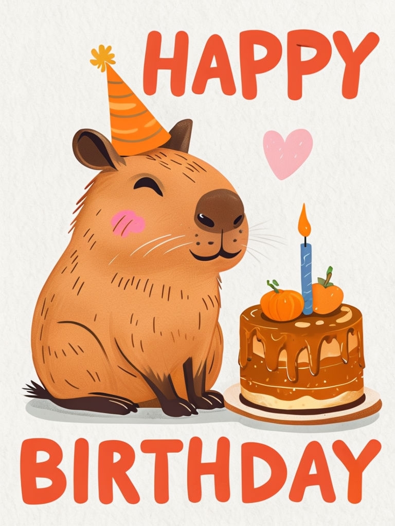 Cheerful Capybara Birthday Celebration Illustration Card