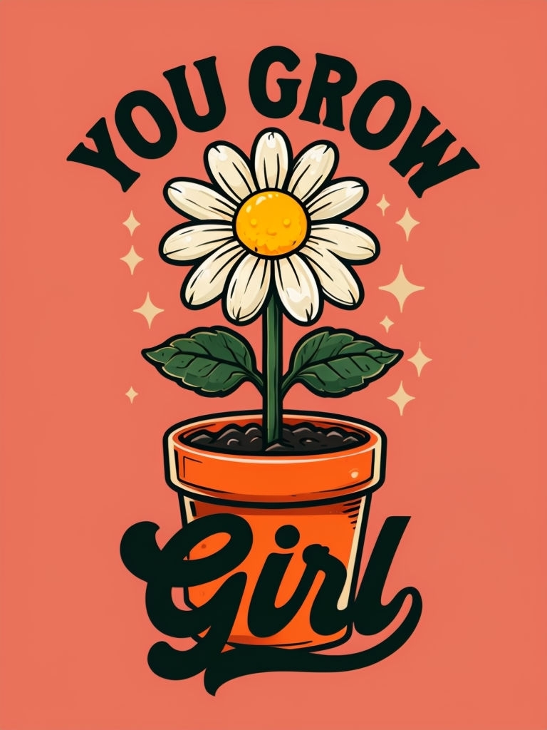 You Grow Girl Motivational Daisy Illustration Poster
