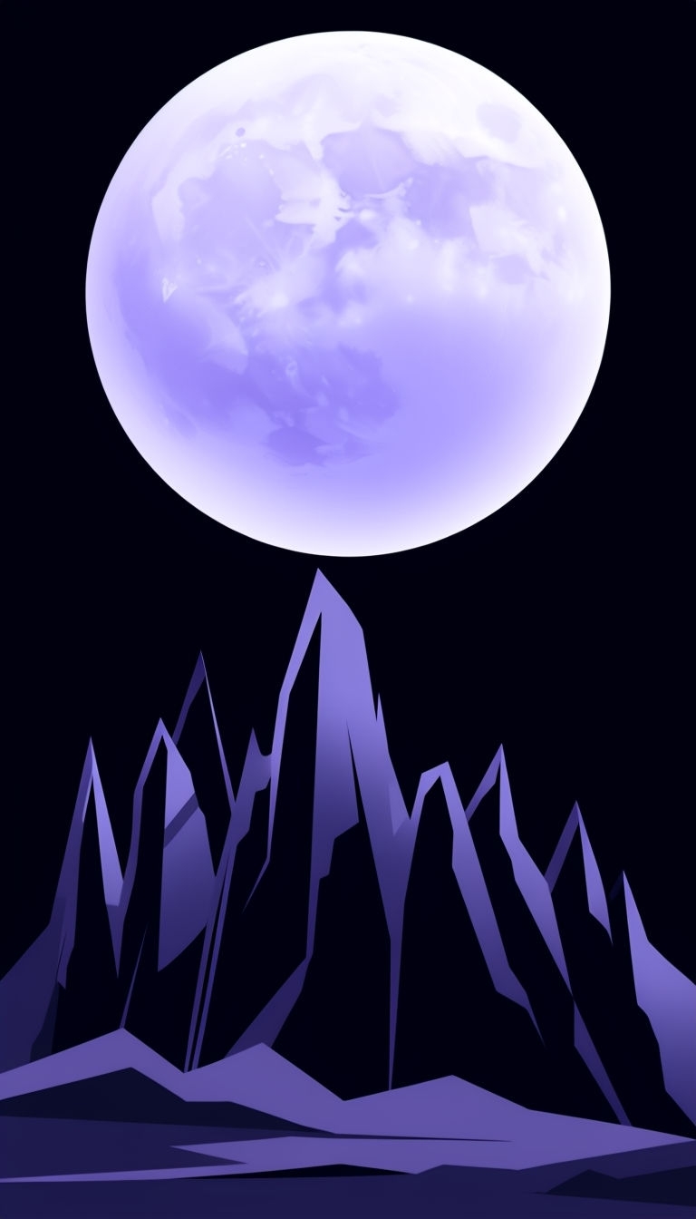 Stylized Gradient Moon Over Dark Rock Formations Mobile Wallpaper