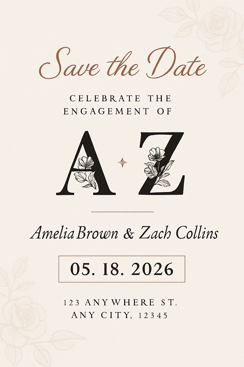Elegant Floral Save the Date Announcement for Engagement Cards & Invites