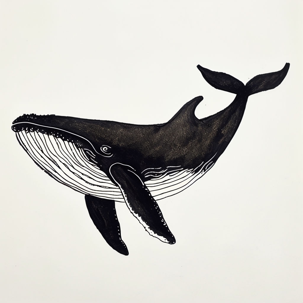 Minimalist Black Ink Whale Drawing T-Shirt