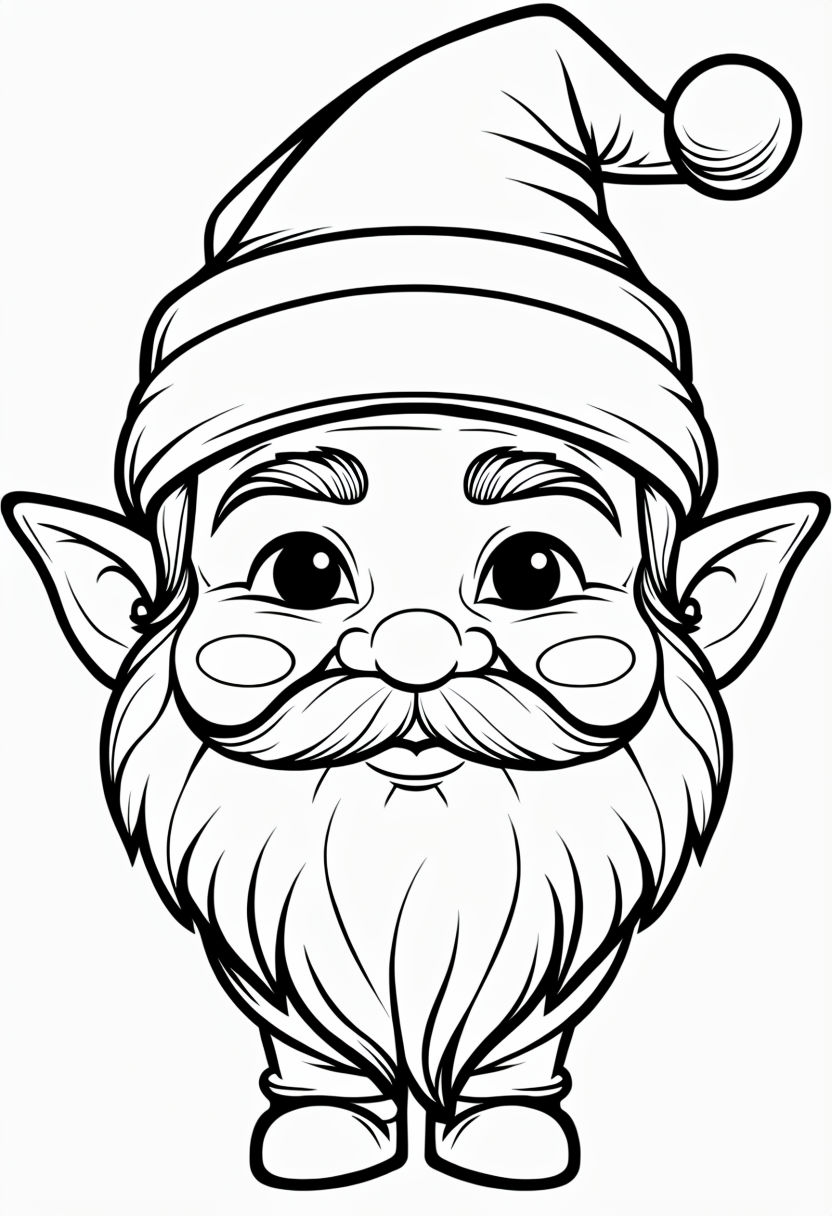 Charming Black and White Elf Character Line Drawing Coloring Book Pages
