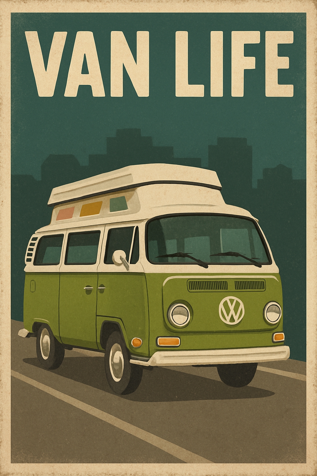 Vintage Volkswagen Camper Van Life Illustration Poster