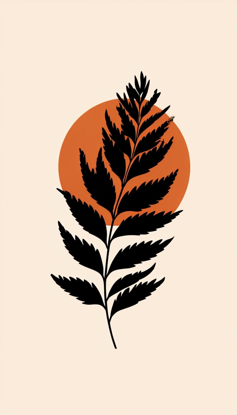 Minimalist Black Botanical Stem on Beige Background Mobile Wallpaper