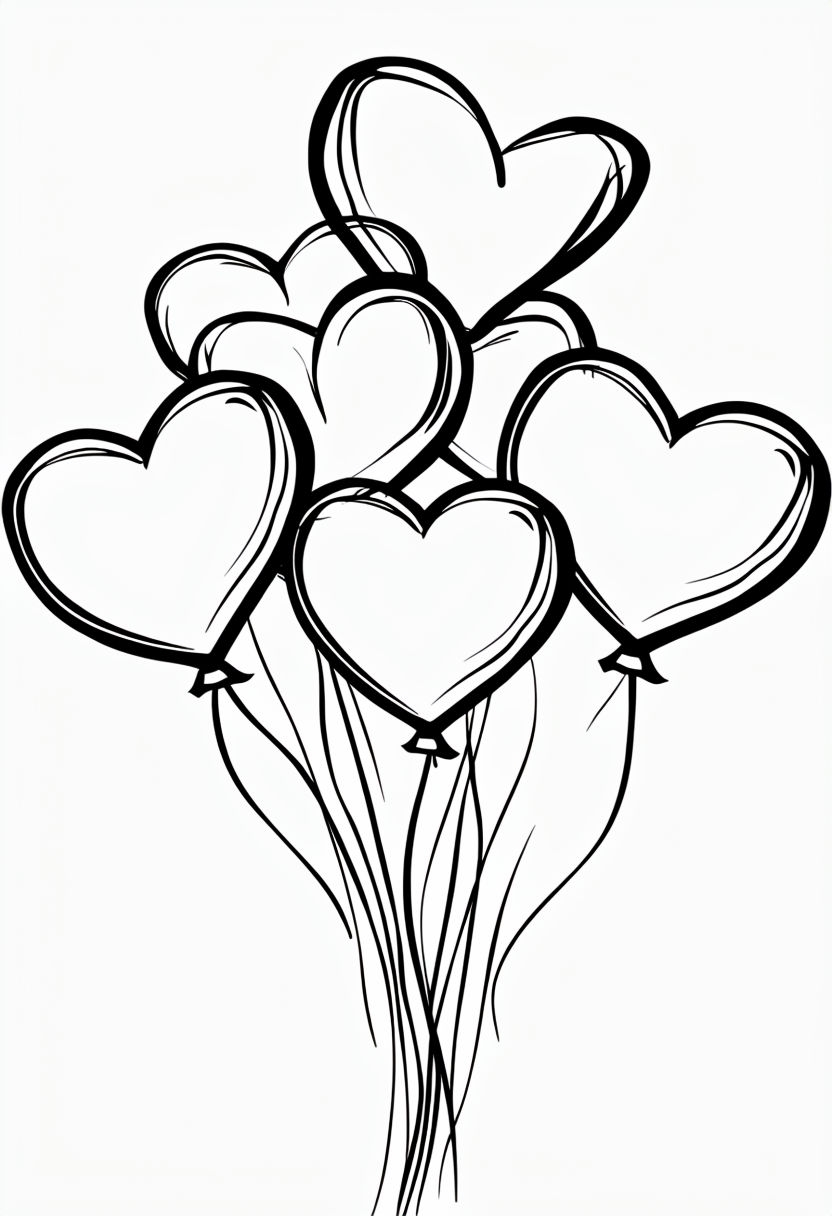 Whimsical Heart Bouquet Minimalist Line Art Sticker