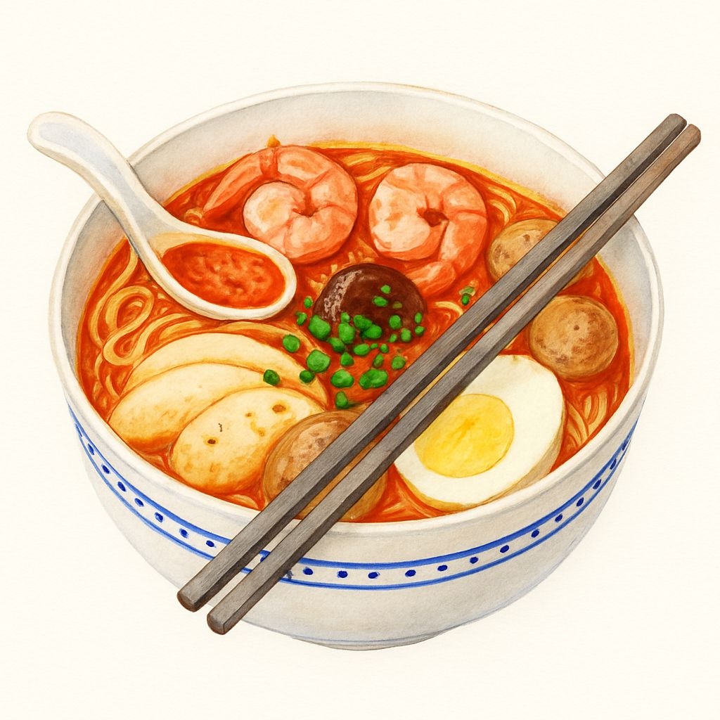 Delicious Seafood Noodle Soup Watercolor Illustration Sticker