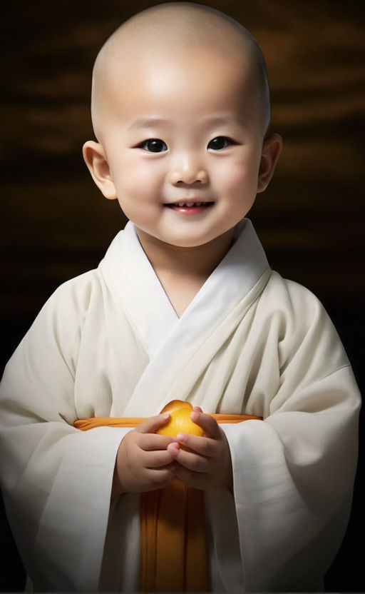 Smiling Baby-like Korean Monk Clad In Traditional Attire By 3분 명언 