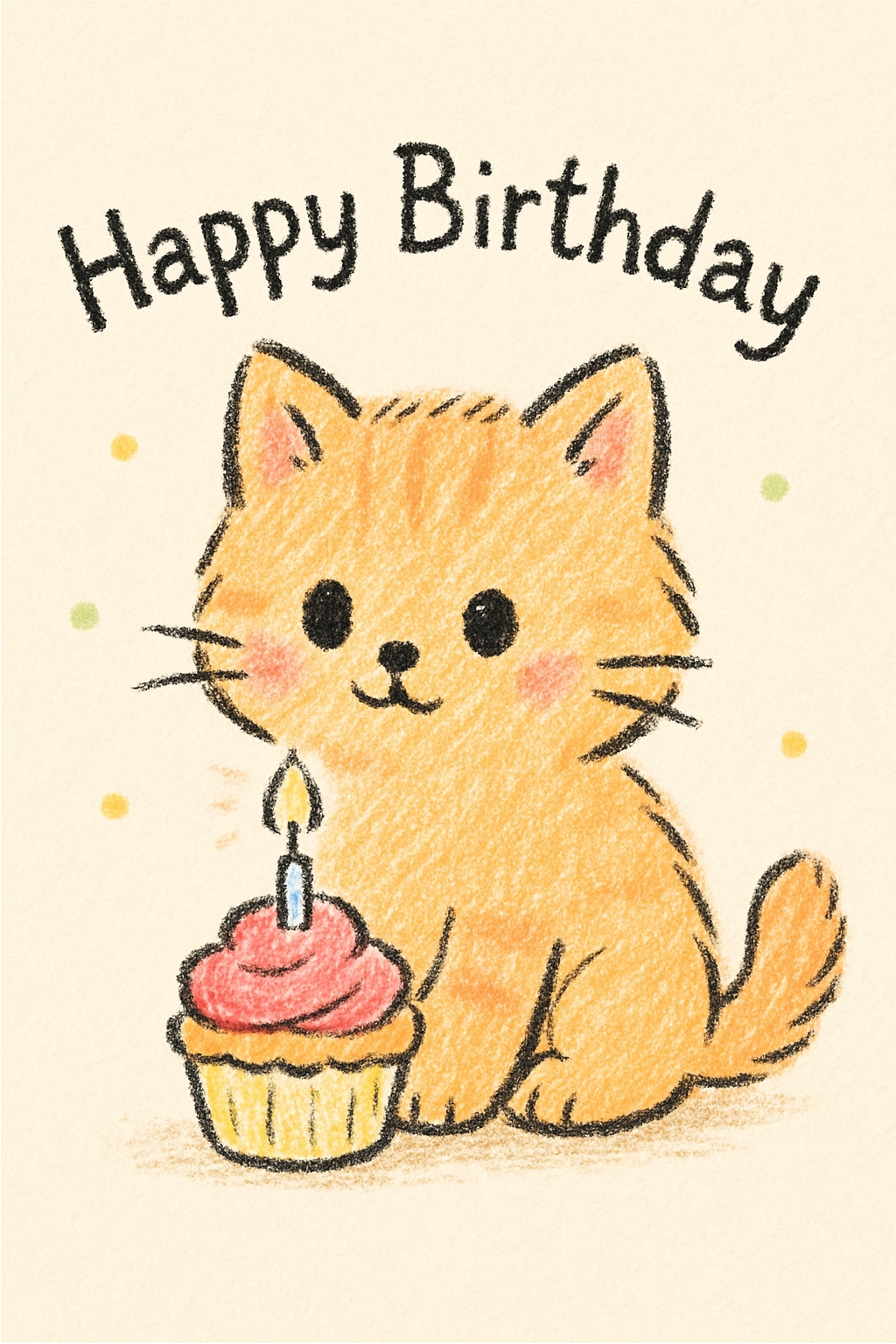 Whimsical Orange Cartoon Kitten Birthday Greeting Card Design Cards & Invites