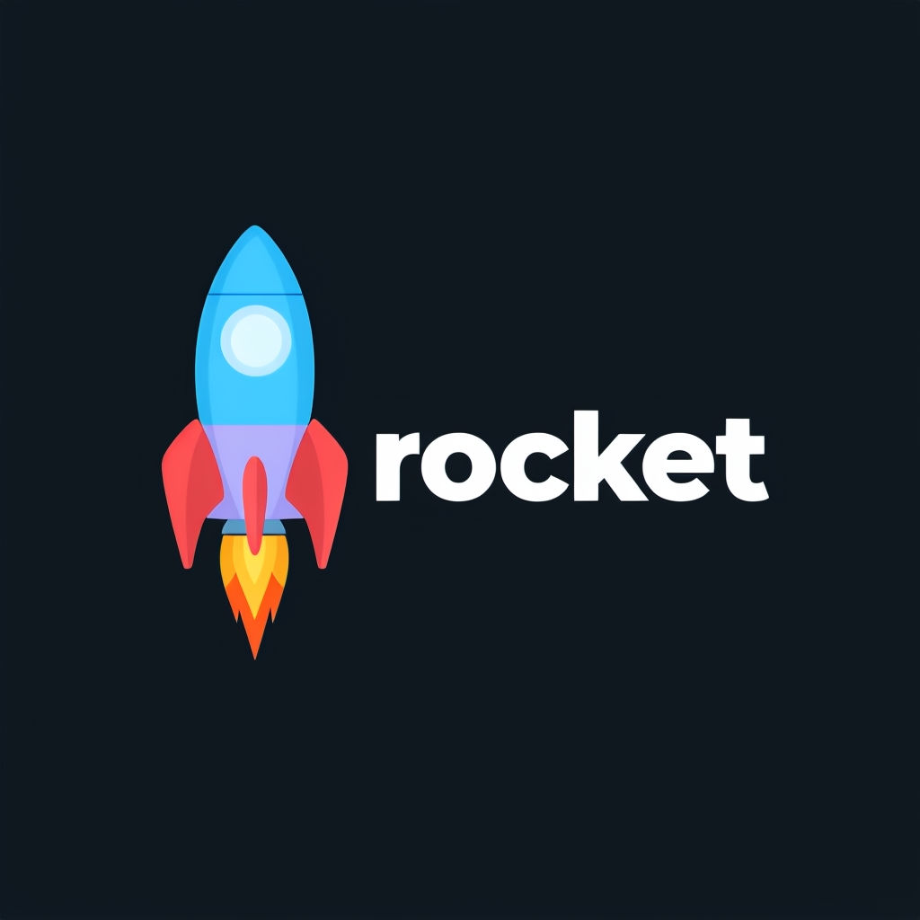 Colorful Minimalist Rocket Logo on Solid Black Background