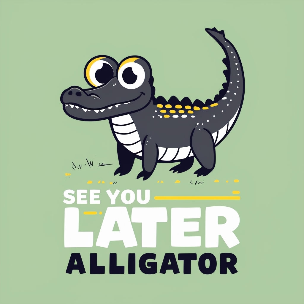 Playful Cartoon Alligator with "See You Later" Text Sticker