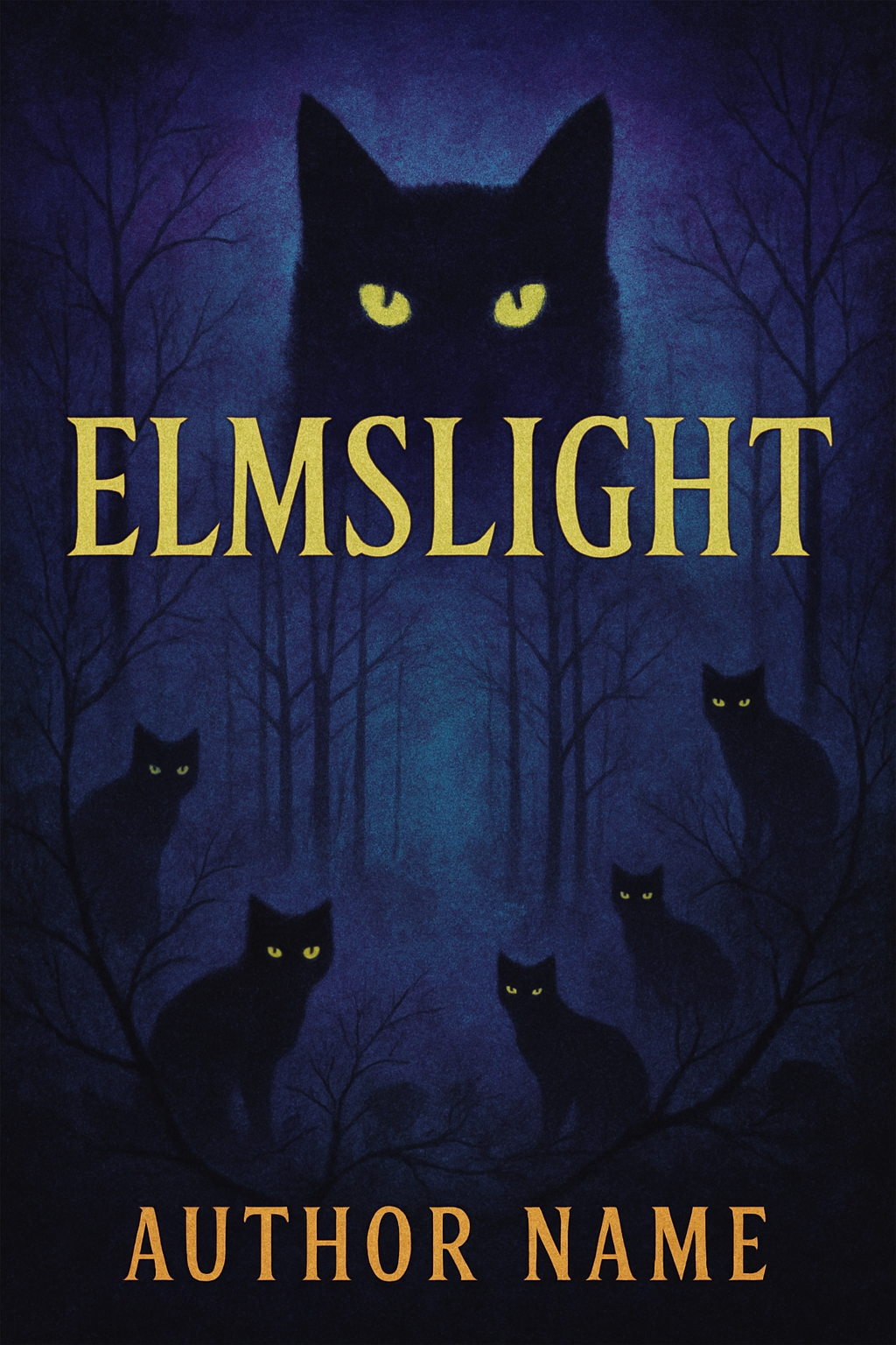 Haunting Elmslight Book Cover with Black Cats and Moonlight EBook Cover