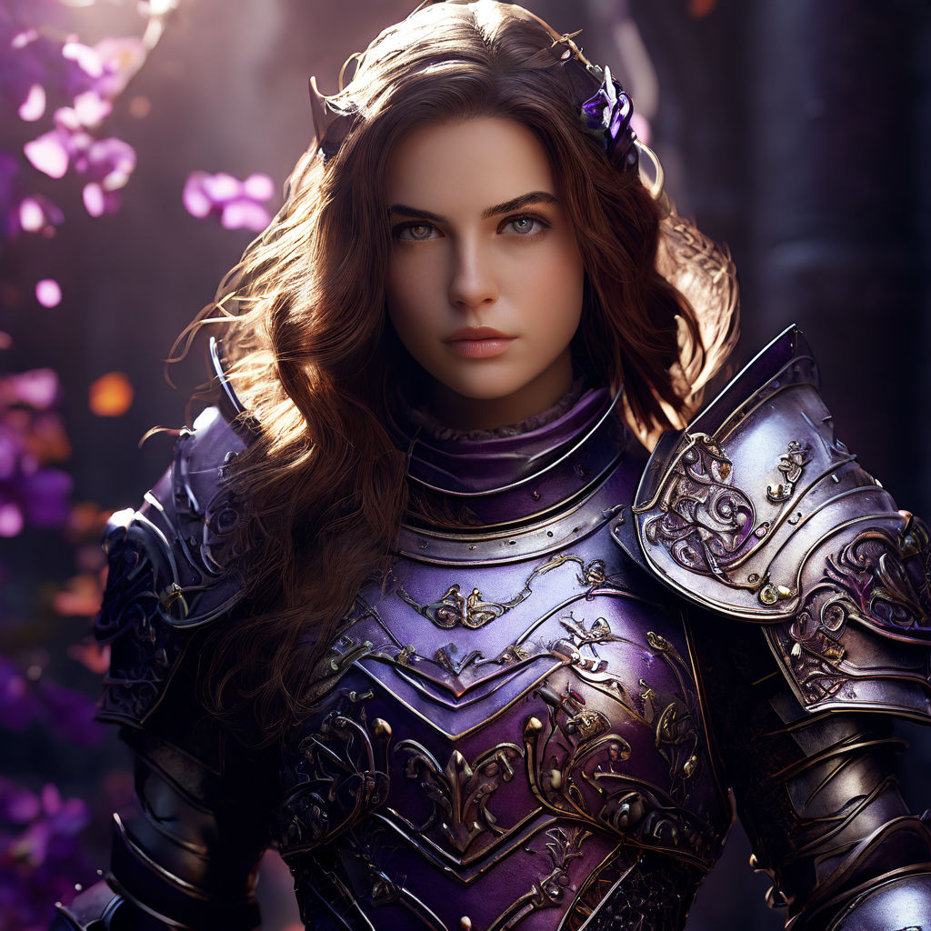 20 year old sexy female knight purple scale armor