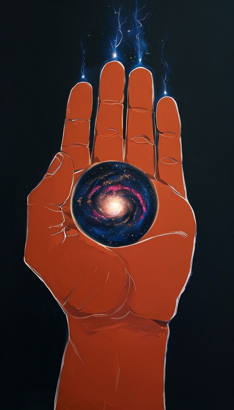 Terracotta Hand with Miniature Galaxy in Vibrant Colors Mobile Wallpaper