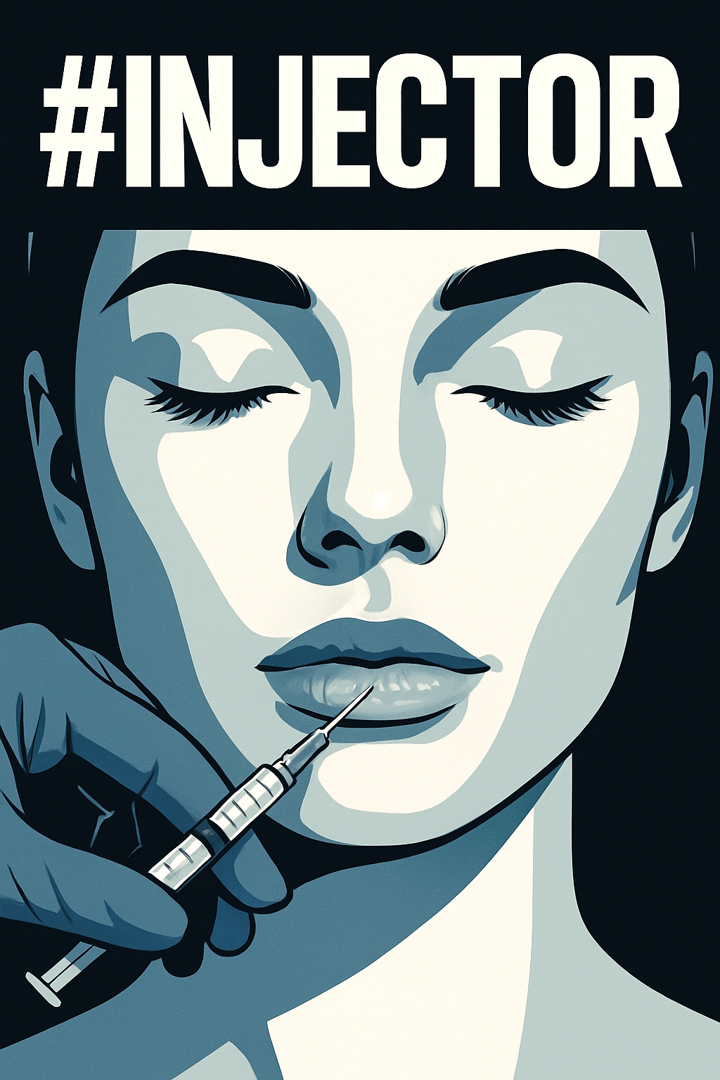 Minimalist Close-Up Woman's Face with Syringe #INJECTOR Poster