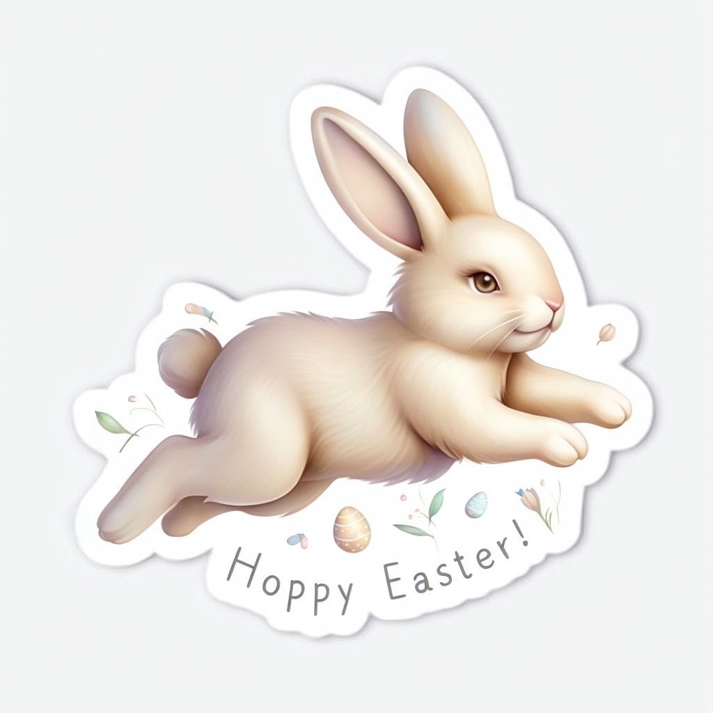 Playful Hopping Easter Bunny with Pastel Eggs Sticker