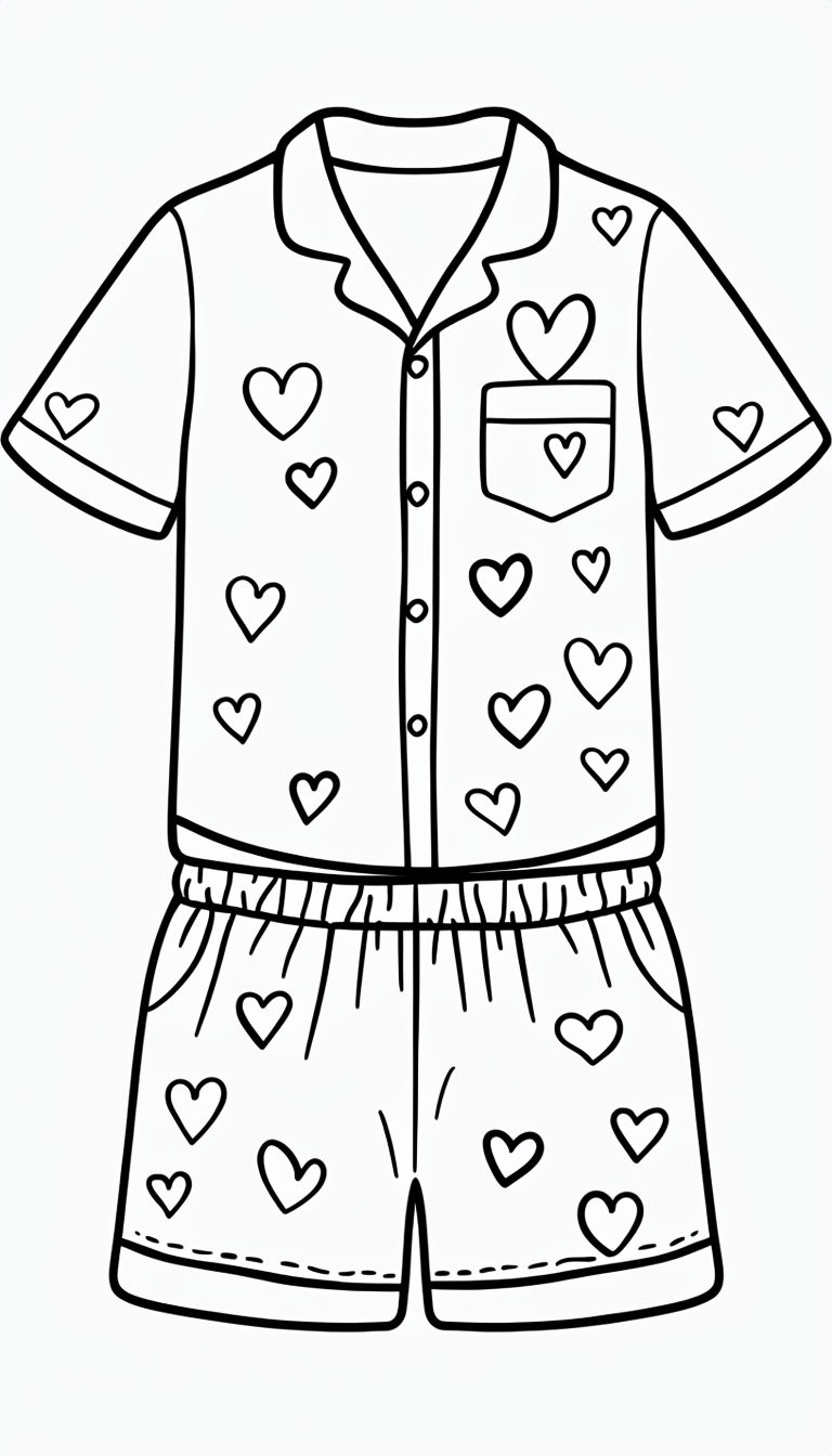 Simple Line Drawing of Playful Pajamas Design Coloring Book Pages