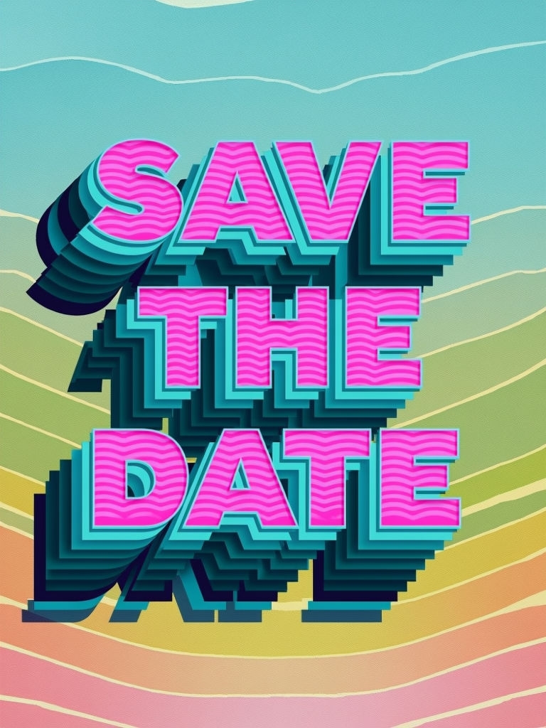 Vibrant Retro Save the Date Graphic Design for Invitations Cards & Invites