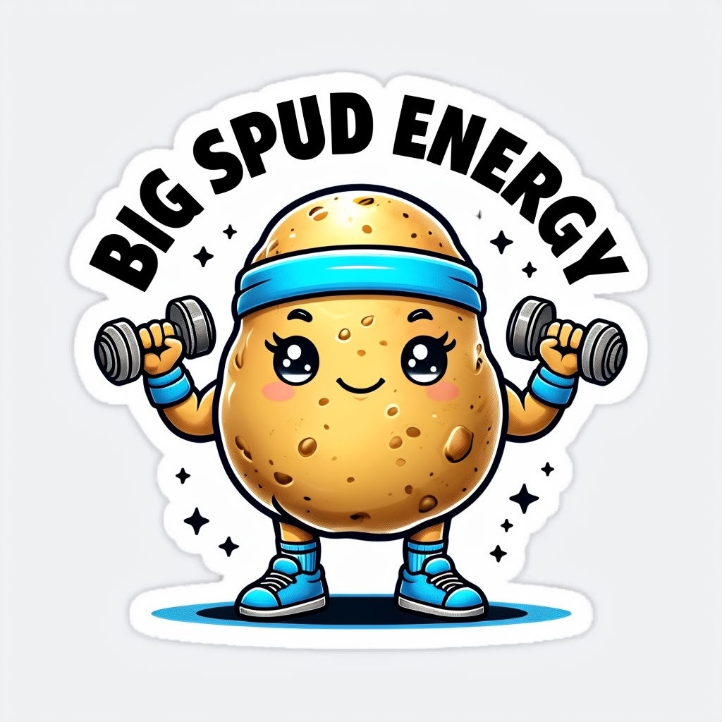 Cute Motivational 'Big Spud Energy' Potato Character Sticker