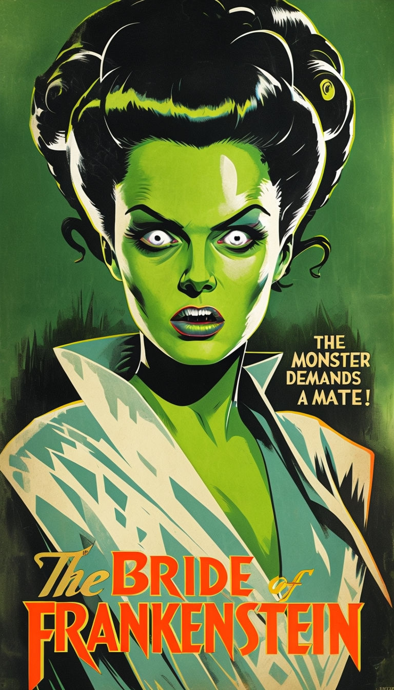 Vibrant Retro Bride of Frankenstein Comic Book Poster Art