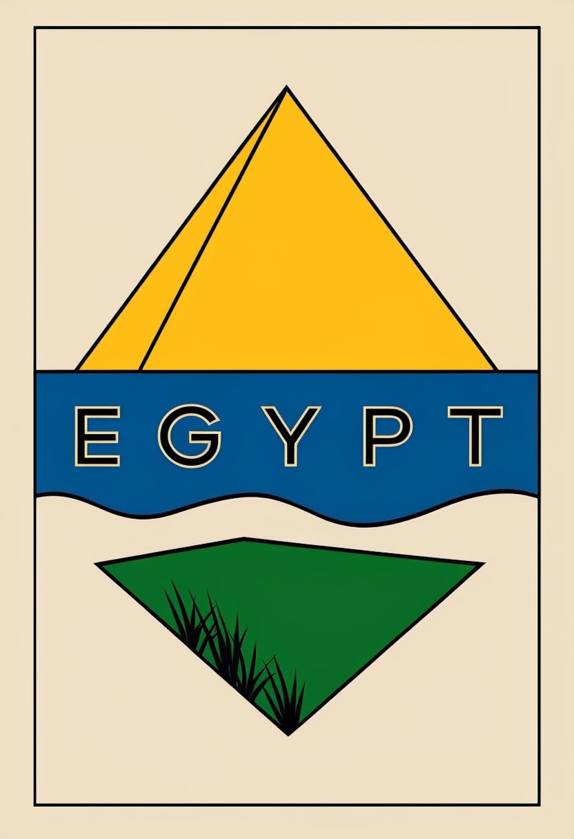 Minimalist Geometric Egypt Travel Poster with Pyramid and Nile River