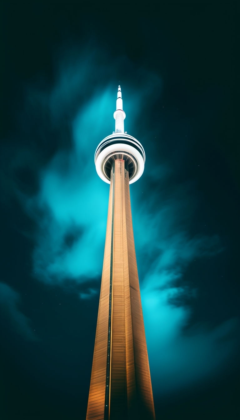 Majestic CN Tower Against Dramatic Dark Sky Mobile Wallpaper