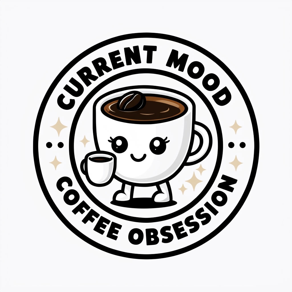 Cheerful Cartoon Coffee Cup with Current Mood and Obsession Mug