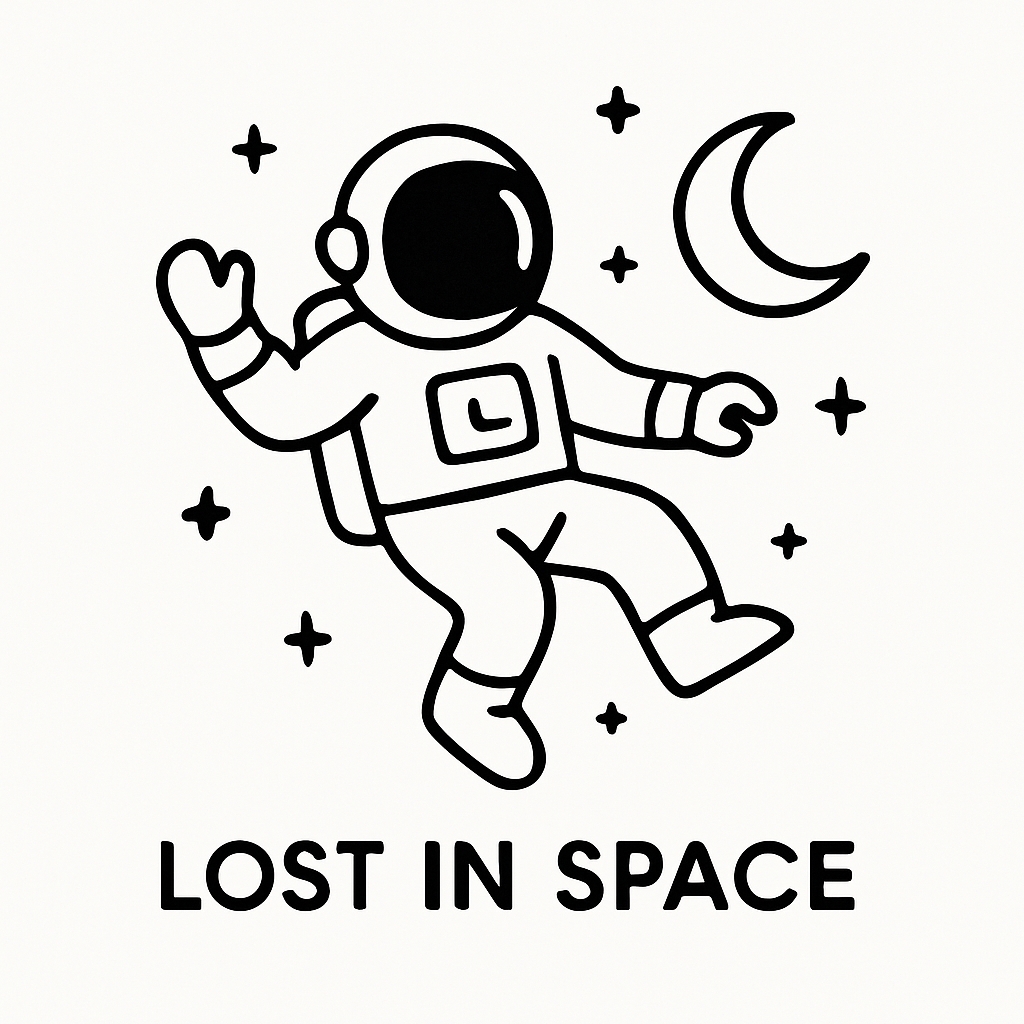 Minimalist Astronaut Floating in Space with Lost in Space Text Mug
