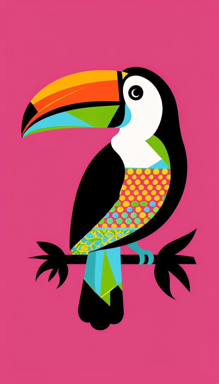 Vibrant Stylized Toucan Silhouette on Hot Pink Background Mobile Wallpaper