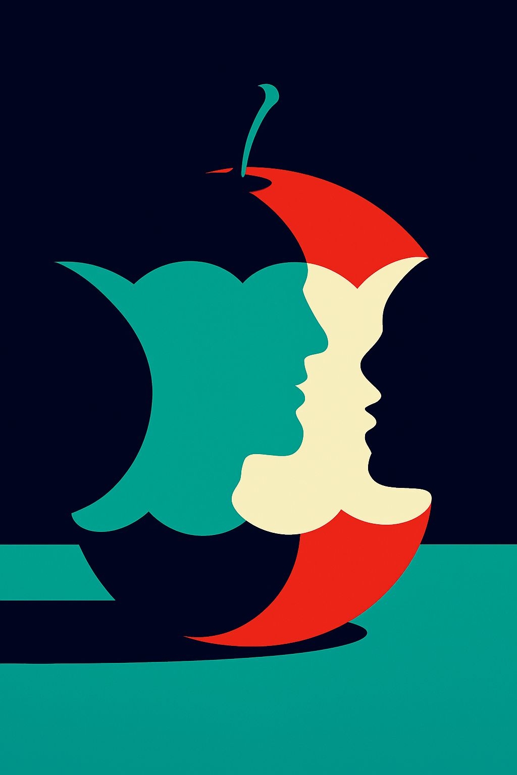 Surreal Minimalist Apple Illustration with Human Faces Poster