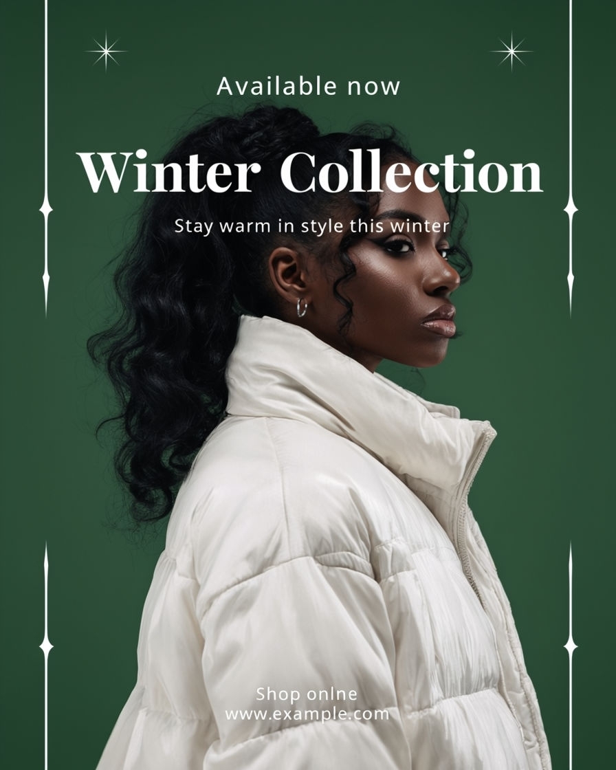 Elegant Winter Collection Puffer Jacket Advertisement Ads