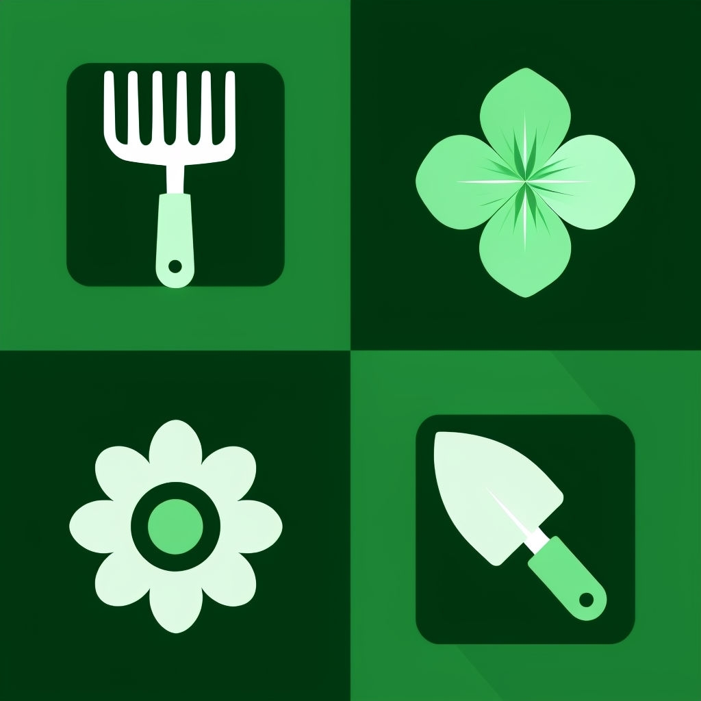 Fresh Green Gardening Icons in 2x2 Grid Seamless Pattern