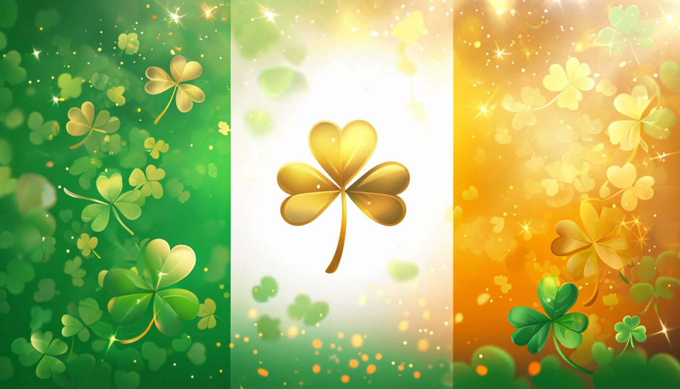 Festive Irish Flag with Shamrocks and Sparkles Virtual Background