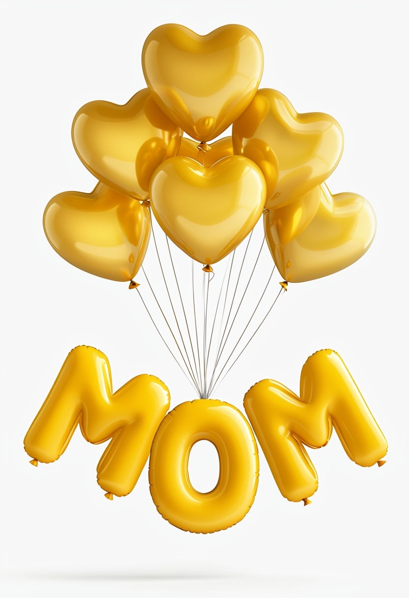 Festive Yellow Heart Balloons with MOM Text T-Shirt