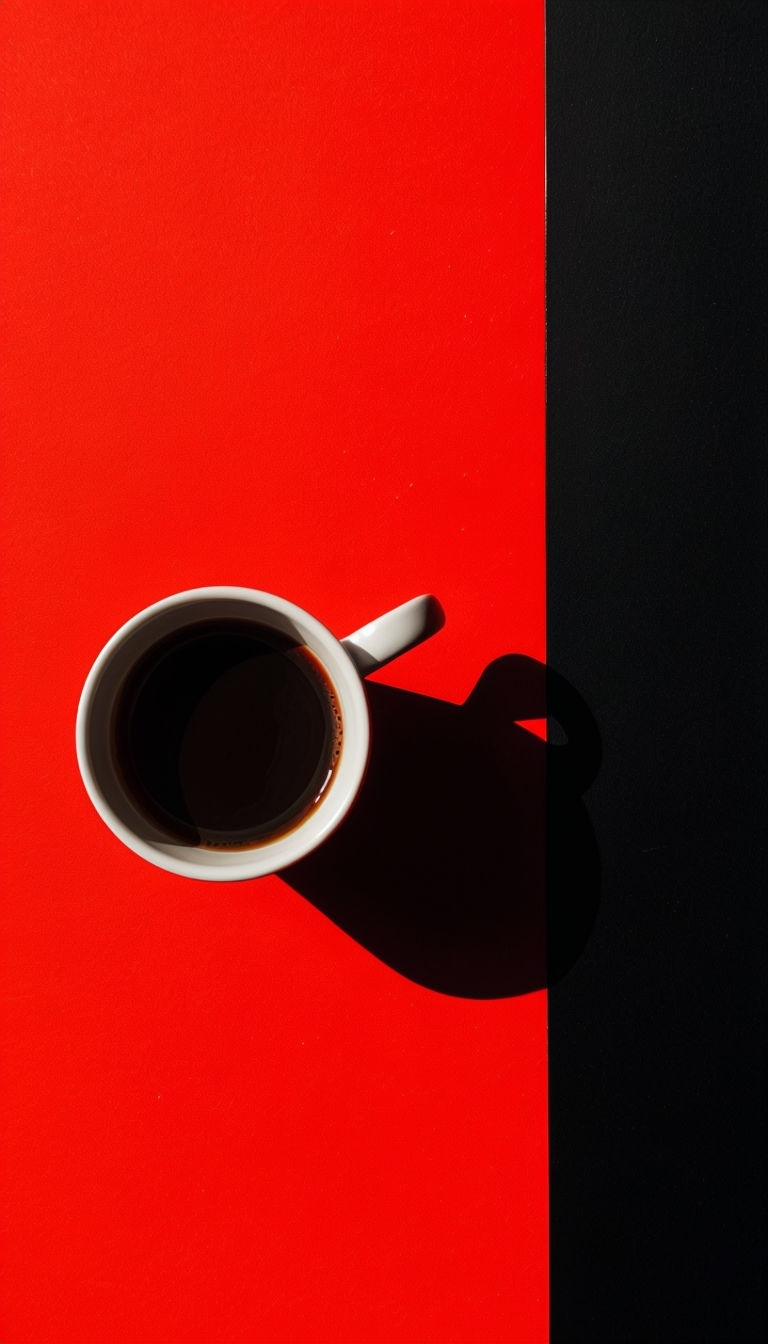 Minimalist Coffee Cup on Bold Red and Black Background Mobile Wallpaper