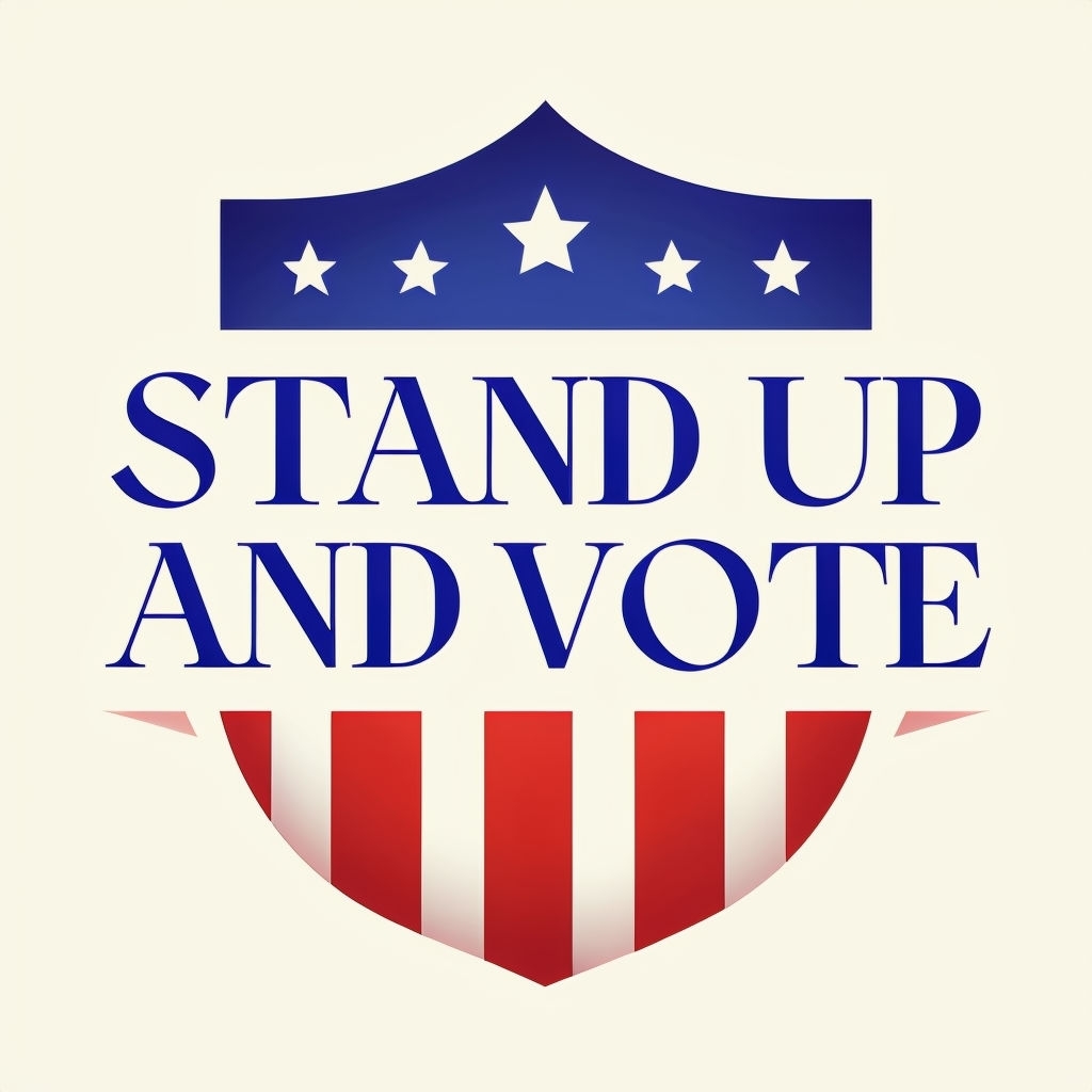 Stylized Shield Logo with Stars and Stripes for Stand Up and Vote Campaign